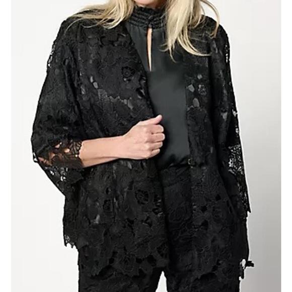 Isaac Mizrahi Jackets & Blazers - Isaac Mizrahi Live Black Lace Bootcut Lace Pants Suit Party Coordinates 10